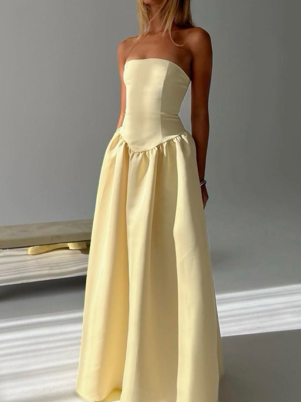 Princess Polly Strapless Pale Yellow Backless Gown